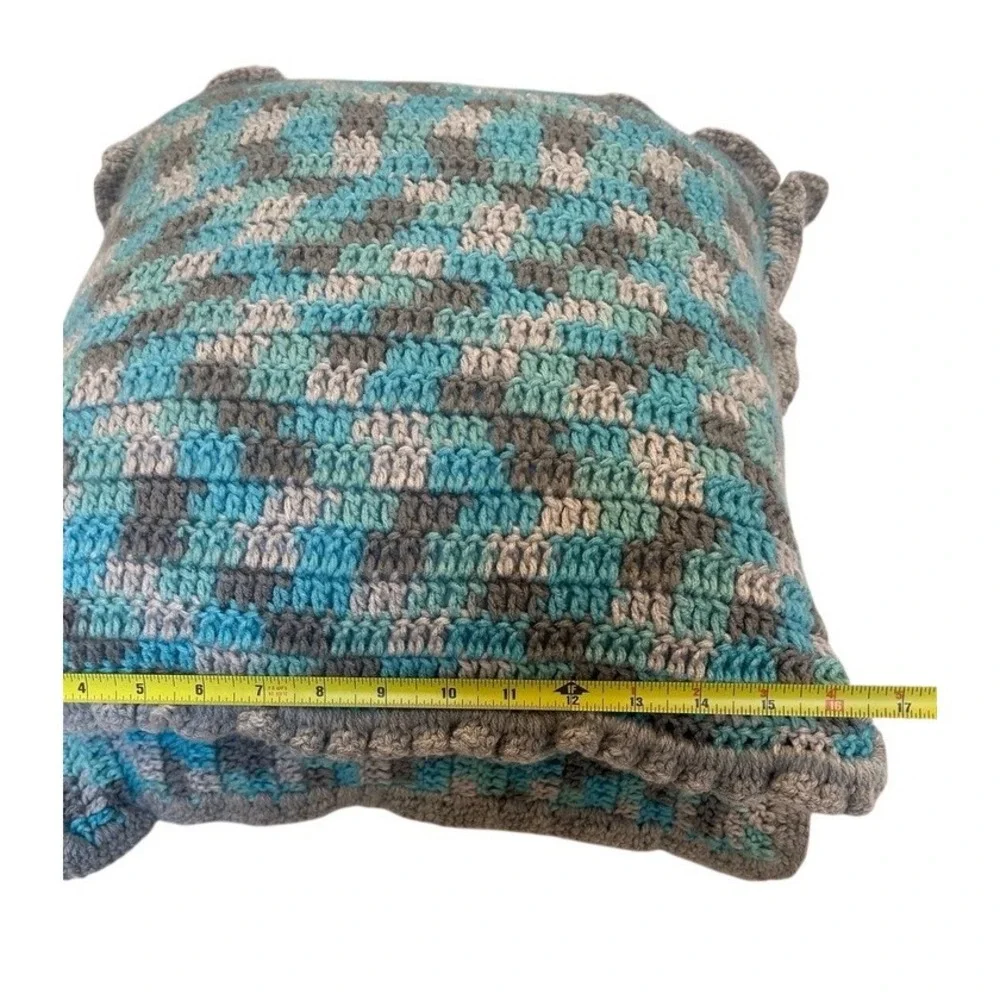 Handmade‎ crocheted rustic farmhouse decorative pillows with ruffled edges.
